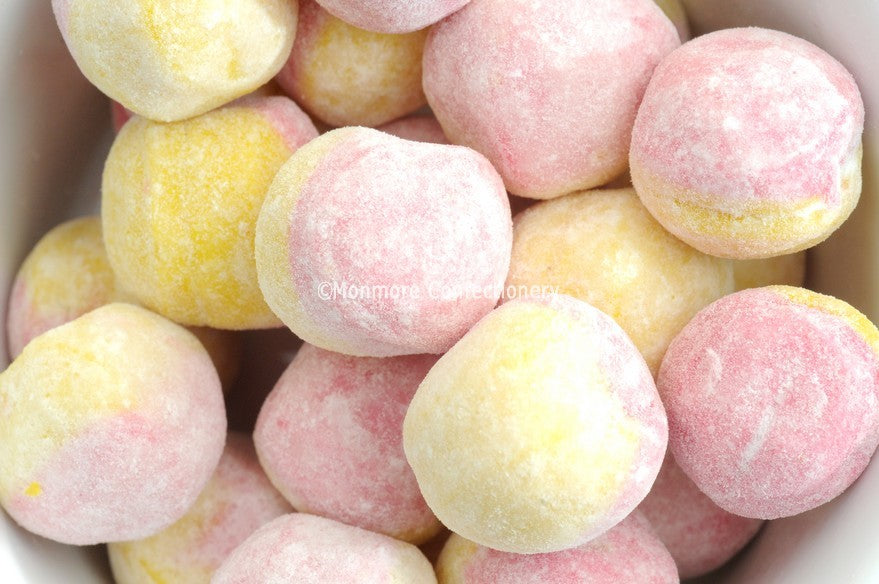 Chewy Rhubarb & Custard Bon Bons - sugar dusted rhubarb and custard flavoured chewy sweets