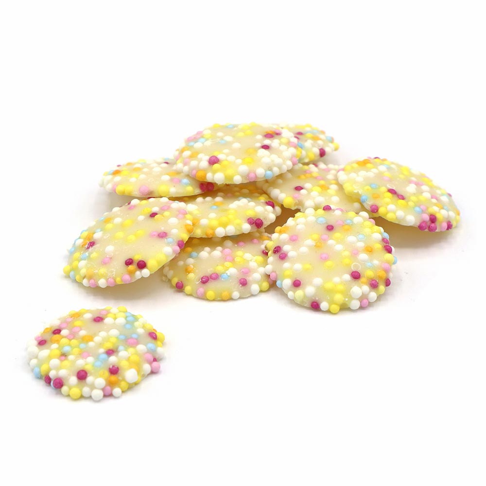 Snowies - white chocolate with a crunchy, colourful candy topping