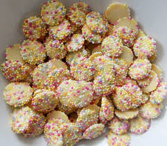 Snowies - white chocolate with a crunchy, colourful candy topping