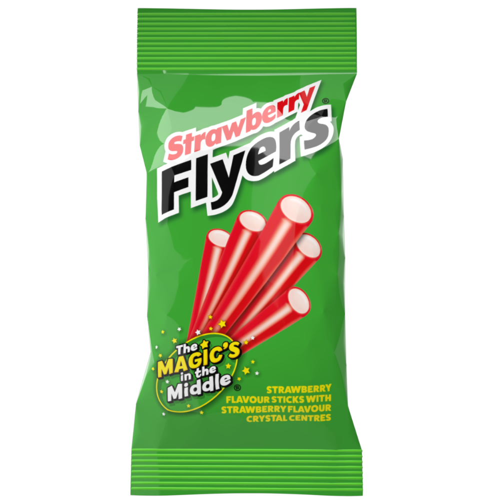 Strawberry Flyers - Strawberry flavoured sticks with strawberry flavoured crystal centres