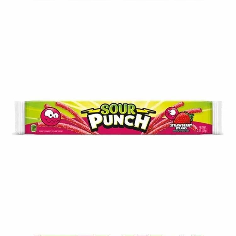 Strawberry Sour Punch Straws - Strawberry flavour sour sweets, Unique sour coating that packs a punch!