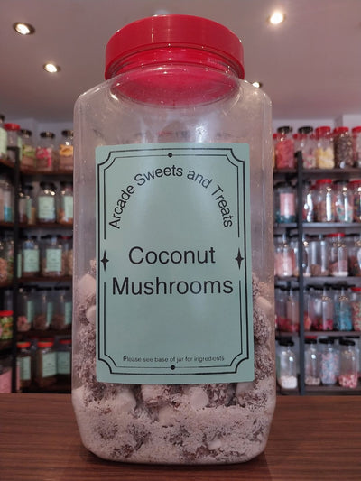 Coconut Mushrooms - Mushroom shaped chewy sweets coated in coconut flakes (100g)