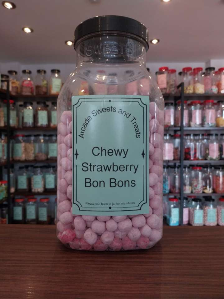 Chewy Strawberry Bon Bons - sugar dusted strawberry flavoured chewy sweets