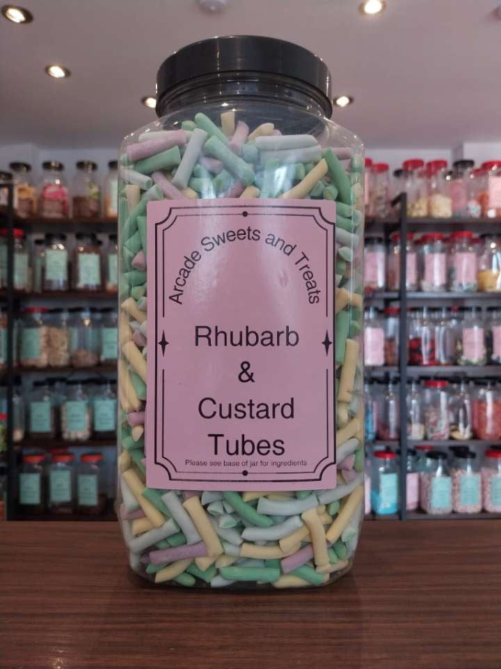 Rhubarb & Custard Tubes - Rhubarb and custard flavour sugar paste sweet with sugar paste filling