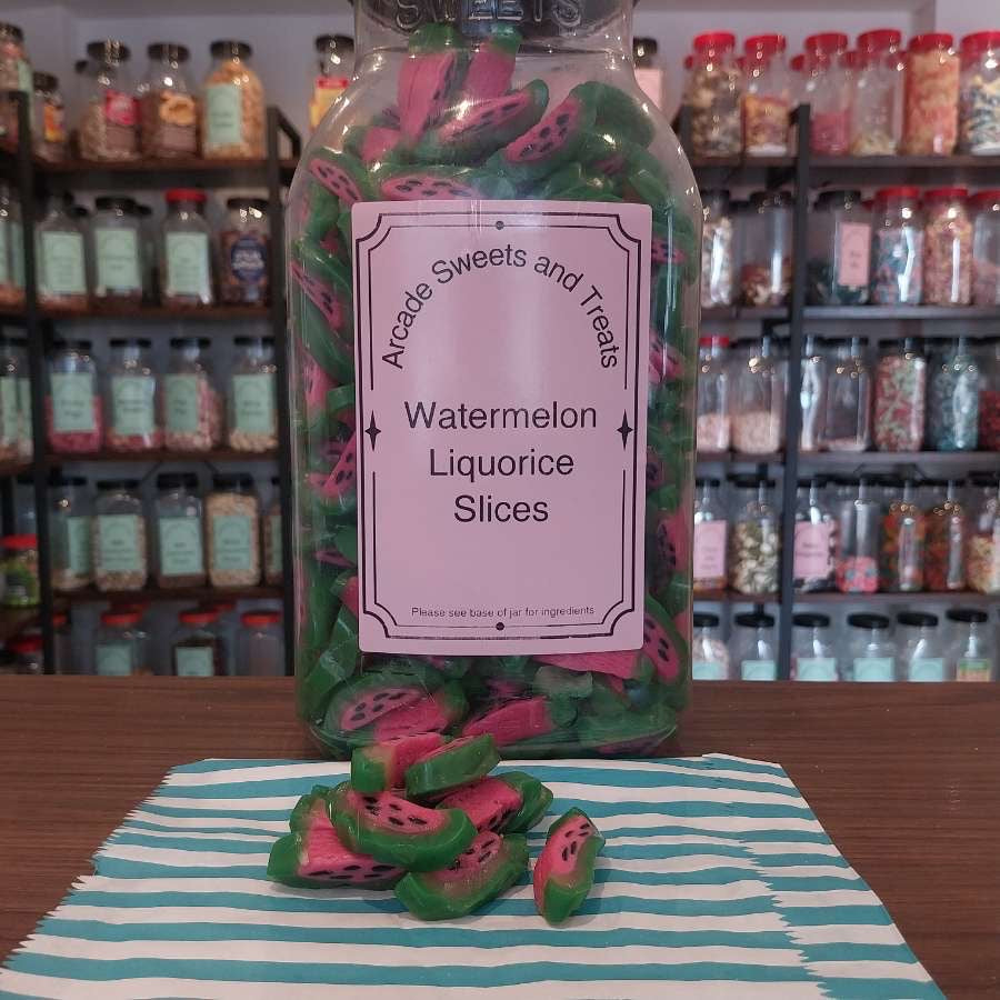 Watermelon Liquorice Slices - Watermelon flavour sweets with a sugar paste filling