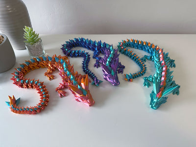 Articulated Crystal Dragon - 3D Printed Flexible Dragon - Dual/Tri-Colour Variations - Flexible Fidget