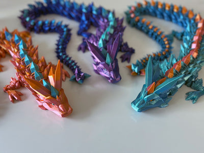 Articulated Crystal Dragon - 3D Printed Flexible Dragon - Dual/Tri-Colour Variations - Flexible Fidget